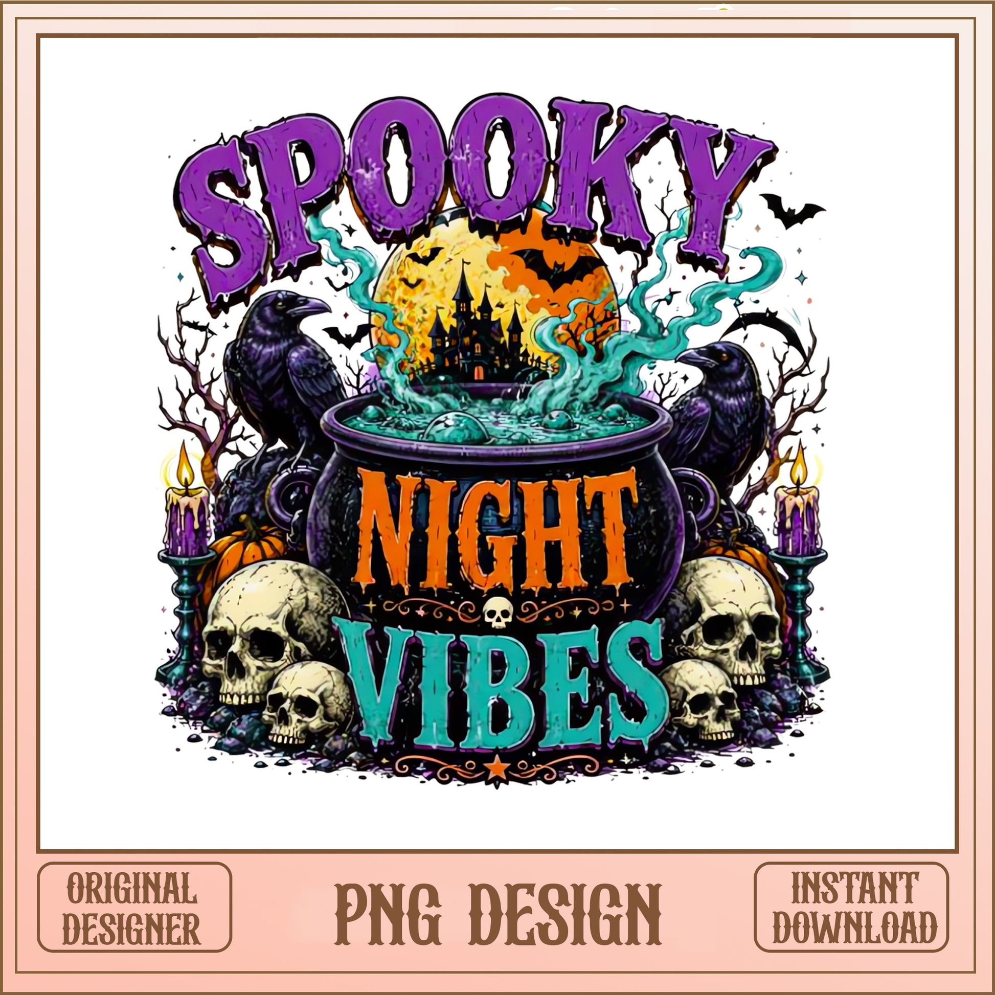 Spooky Night Vibes PNG, Halloween Cauldron Design, Halloween PNG