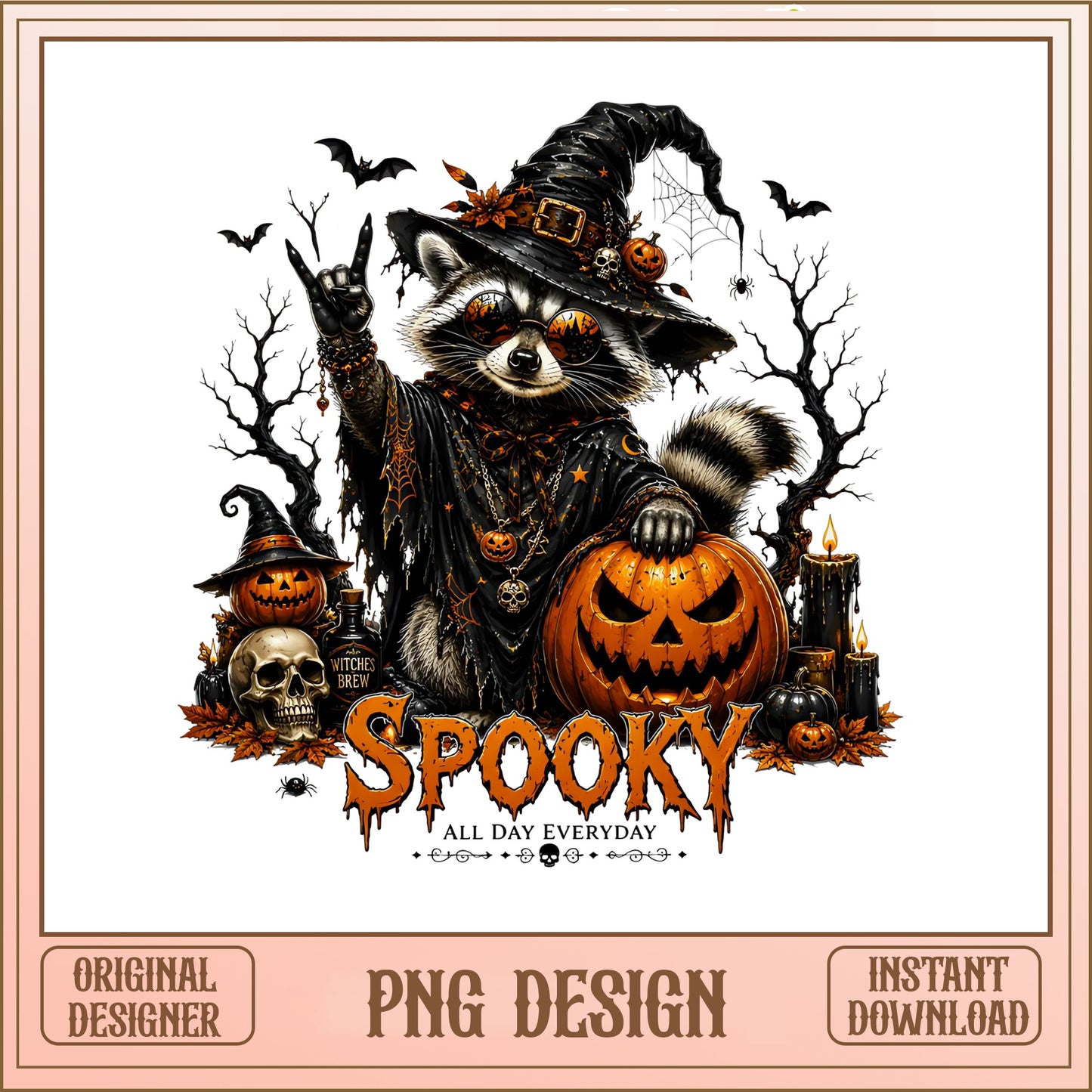 Spooky Raccoon Halloween PNG, Witch Raccoon PNG, Halloween PNG