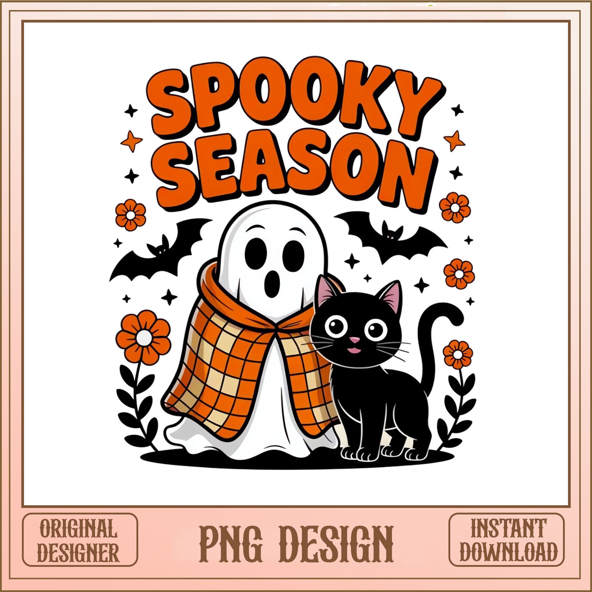 Spooky Season Ghost PNG, Halloween Black Cat PNG, Cute Ghost PNG