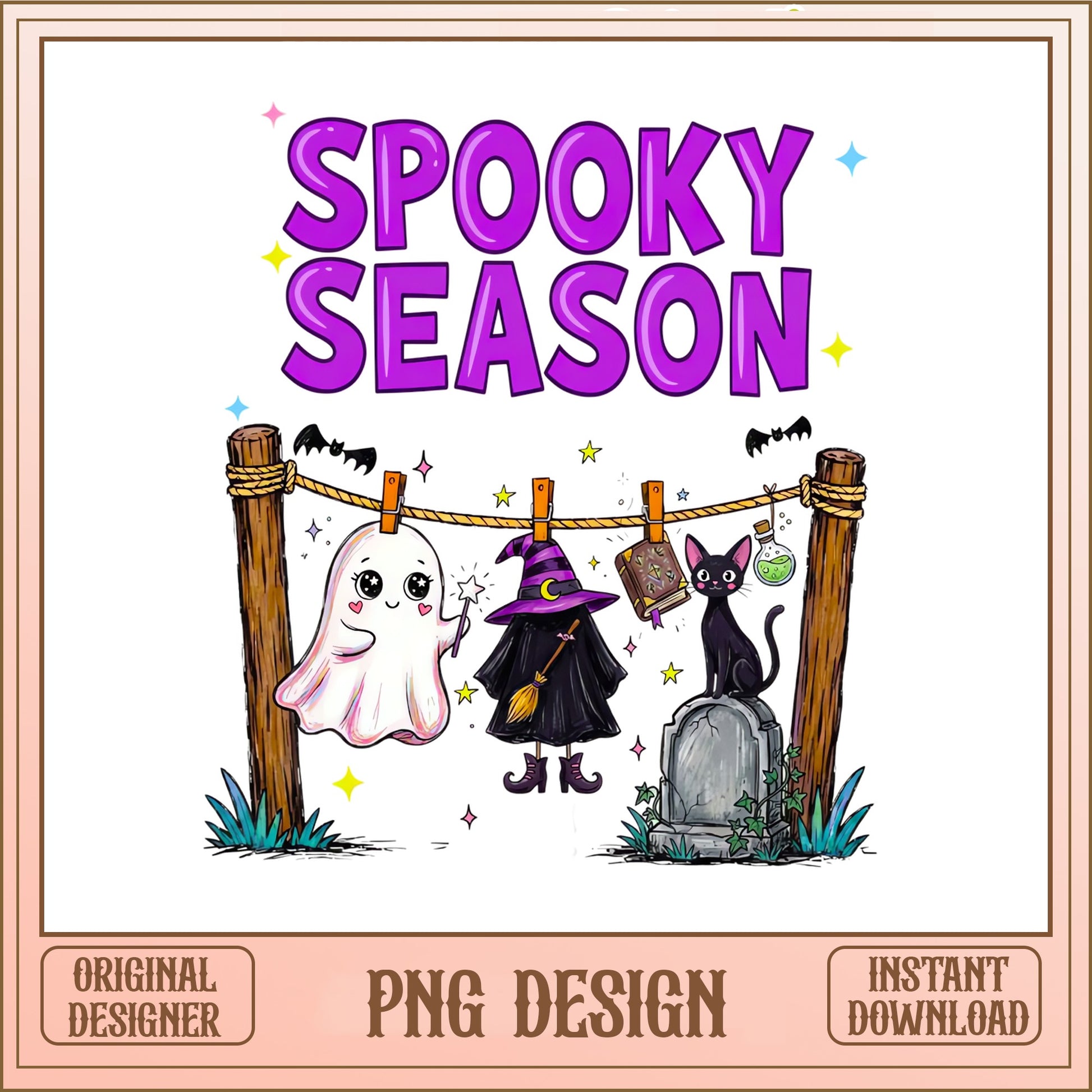 Spooky Season Halloween PNG, Cute Ghost Witch Black Cat PNG, Halloween PNG