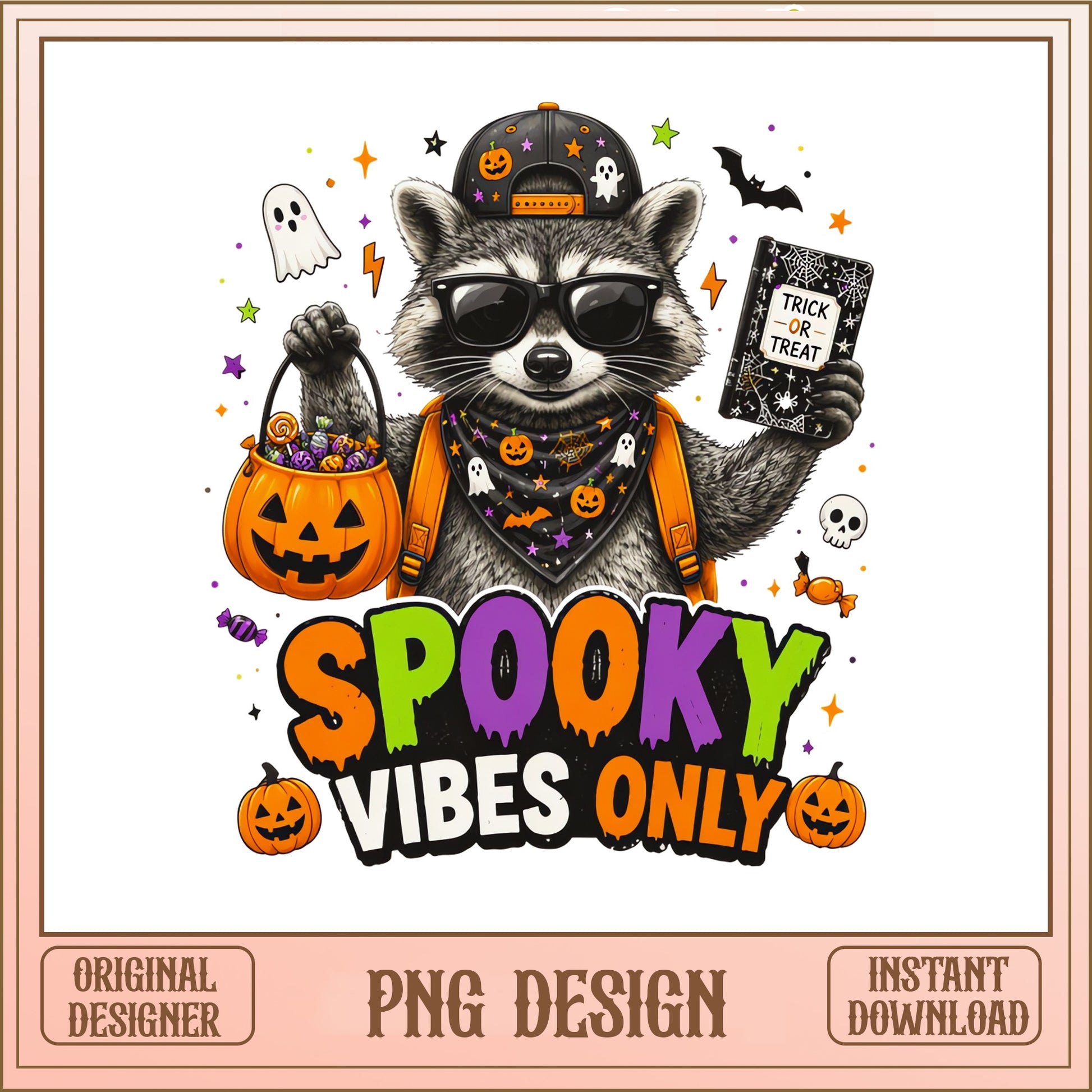 Spooky Vibes Only Raccoon PNG, Halloween PNG, Trick Or Treat PNG