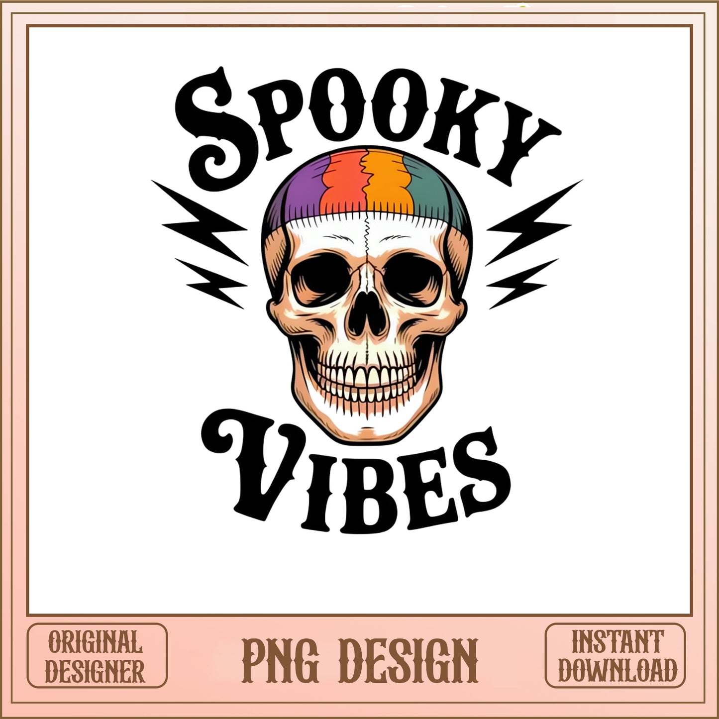 Spooky Vibes Skull PNG, Halloween Skeleton PNG, Retro PNG