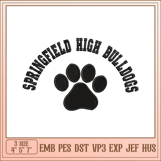 Springfield High Bulldogs Paw Embroidery Design