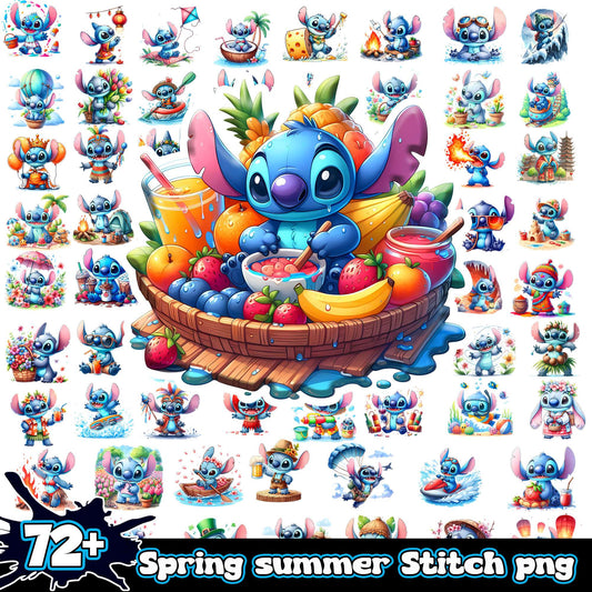 Stitch spring summer bundle png, lilo and stitch summer​ png