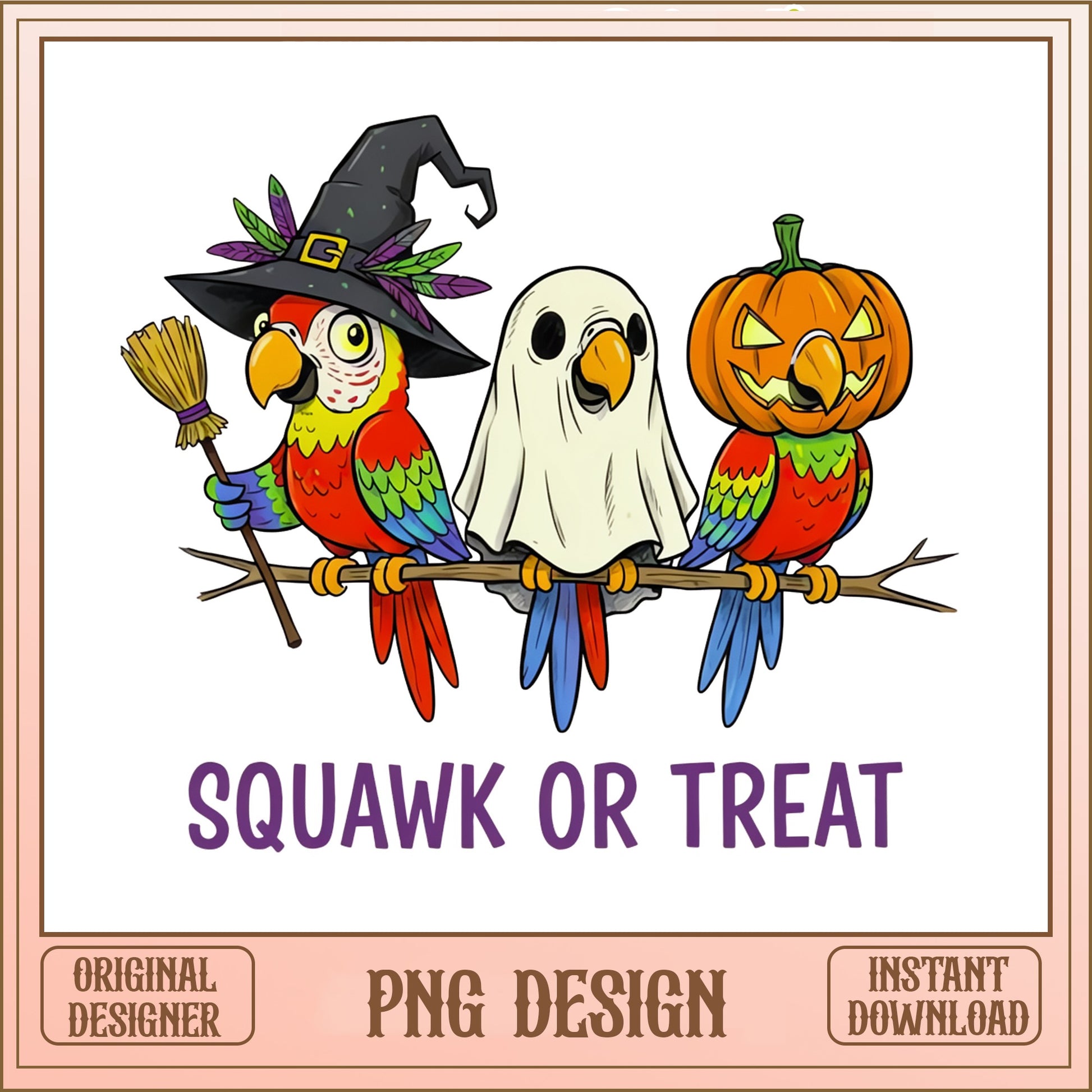 Squawk Or Treat Halloween Parrot PNG, Funny Bird PNG, Halloween PNG