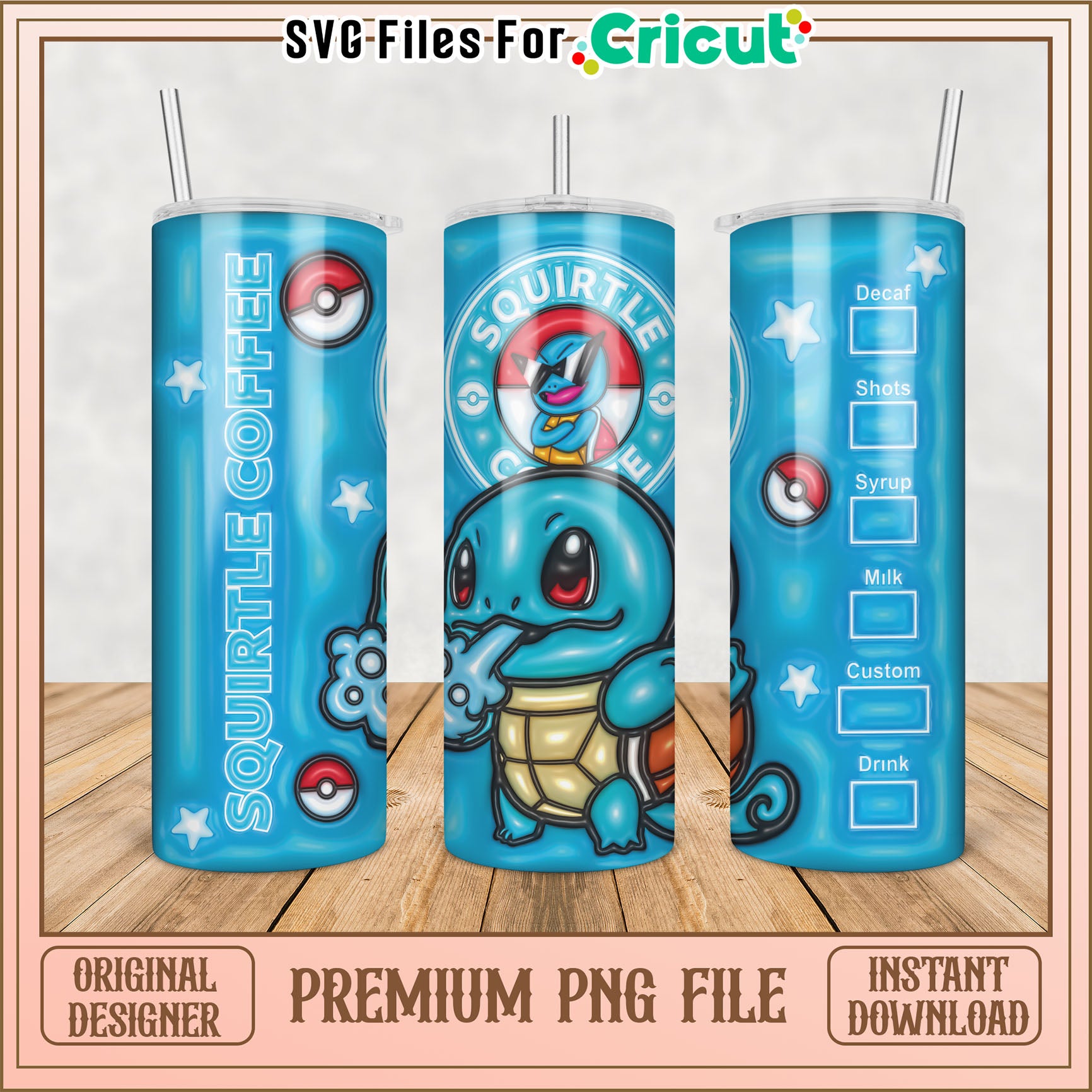 Squirtle Coffee Tumbler PNG Design