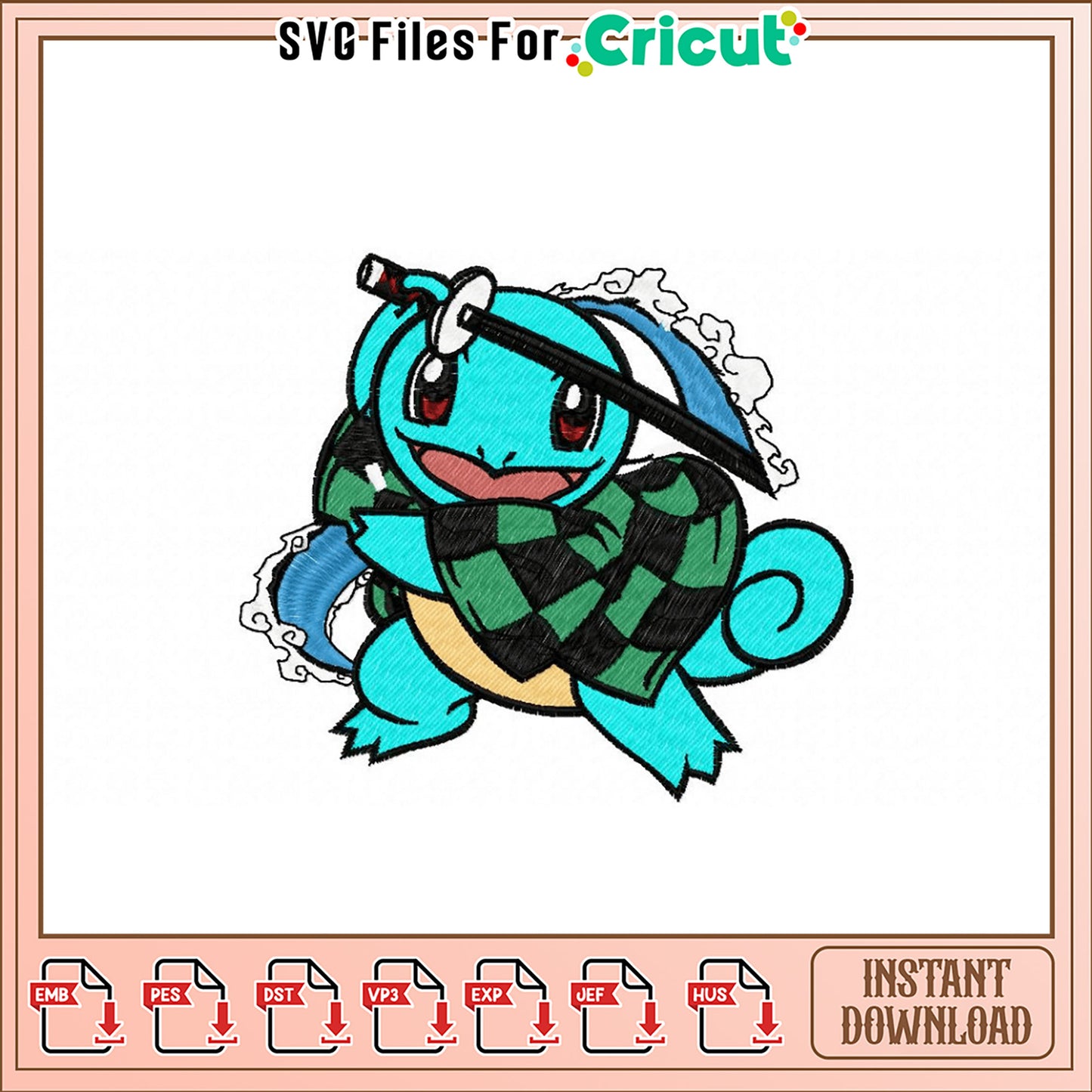 Squirtle Demon Slayer Embroidery Design