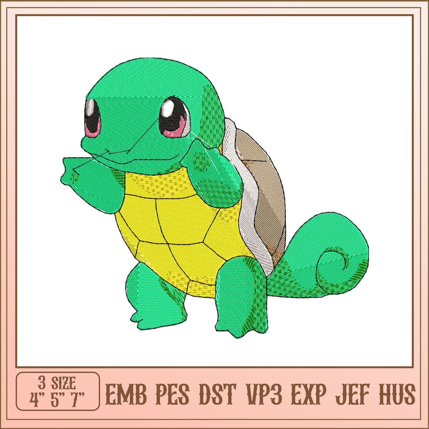 Squirtle Embroidery Design 3 Sizes