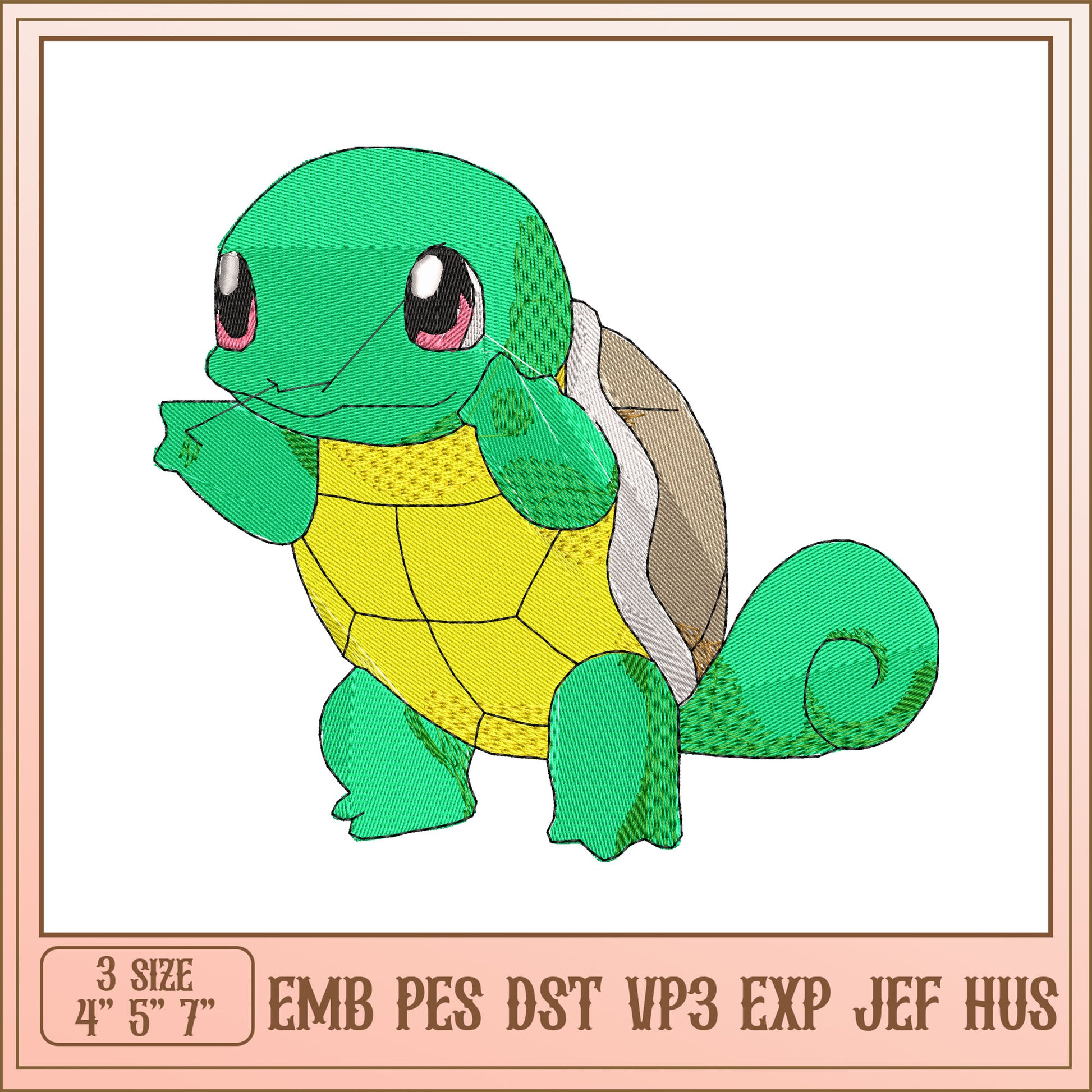 Squirtle Embroidery Design 3 Sizes