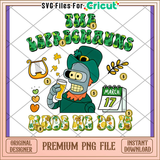St Patricks Day Bender Robot PNG Design
