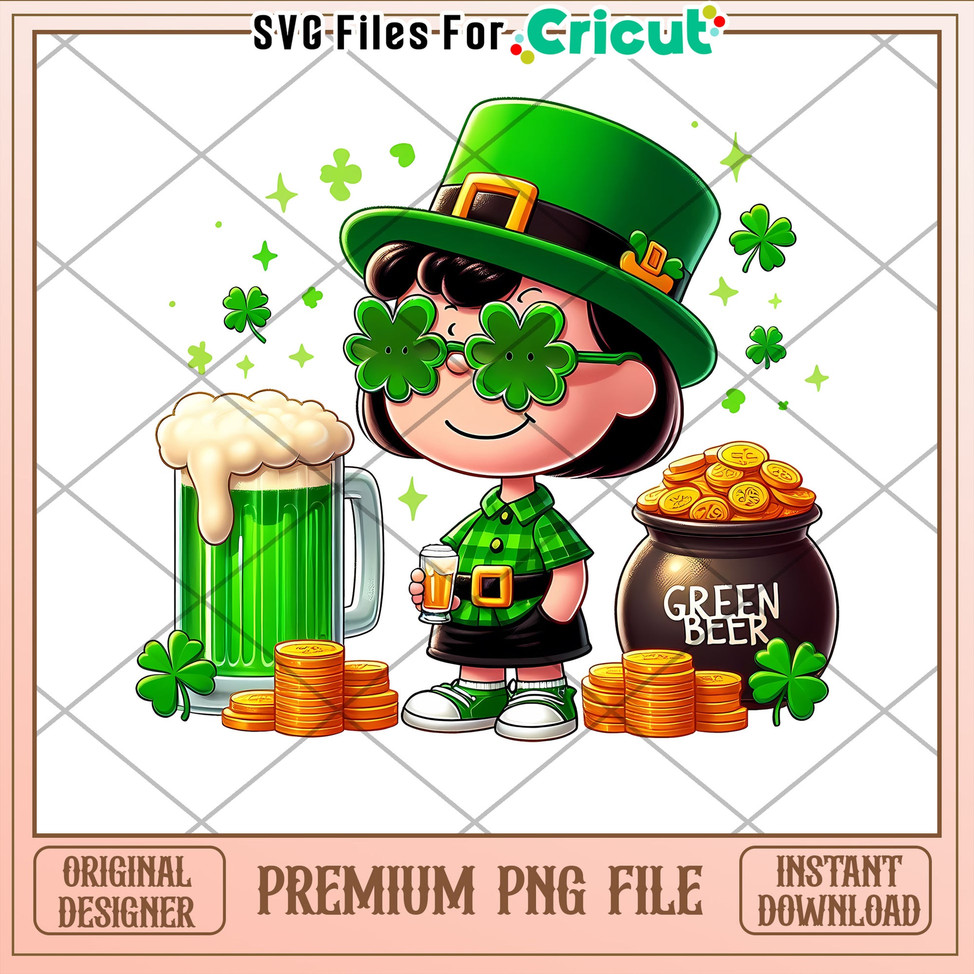 St Patricks Day Cute Girl with Green Beer PNG File
