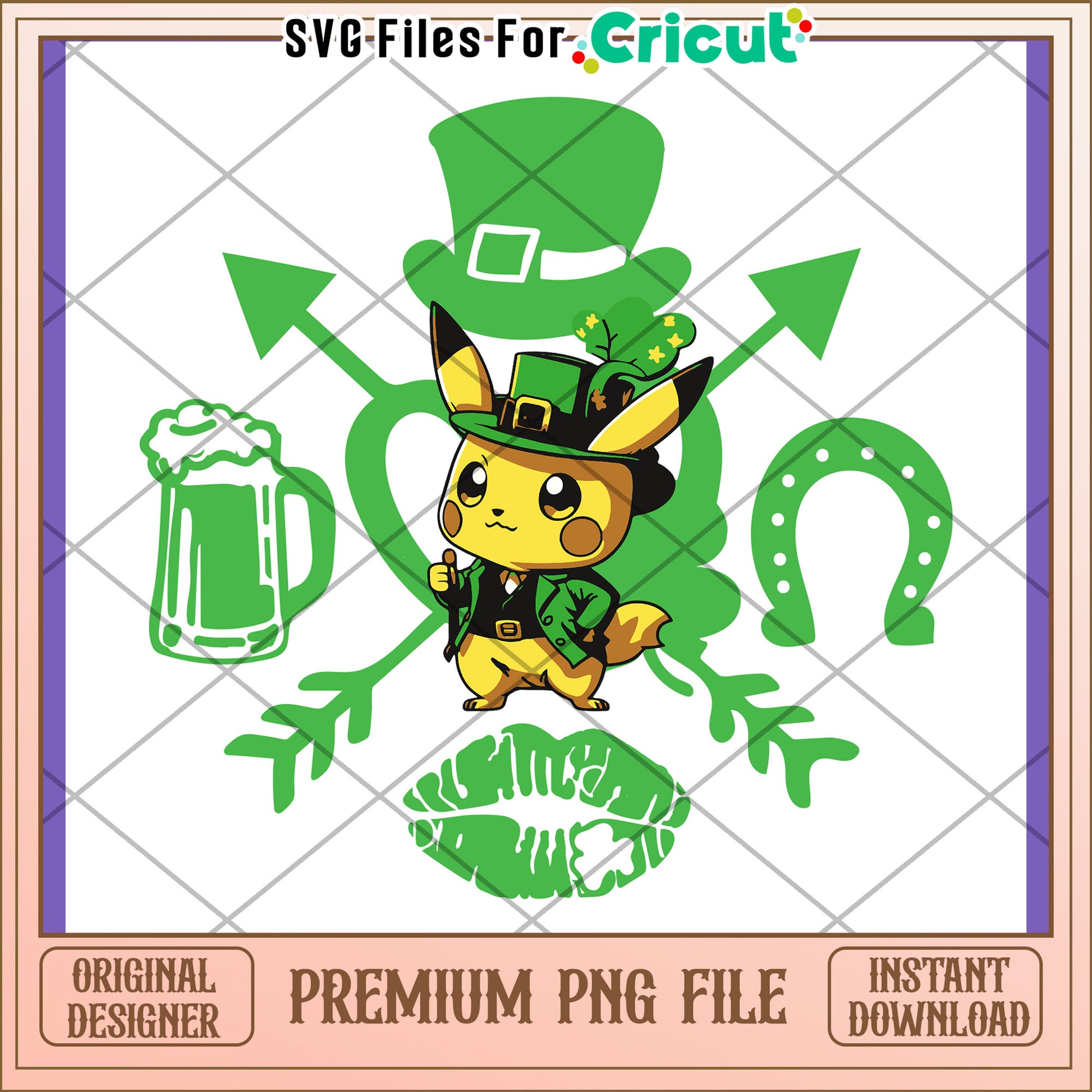 St Patricks Day Pikachu PNG Design
