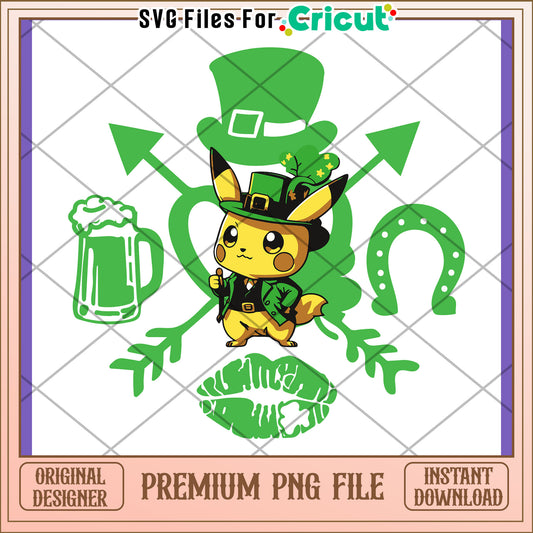 St Patricks Day Pikachu PNG Design