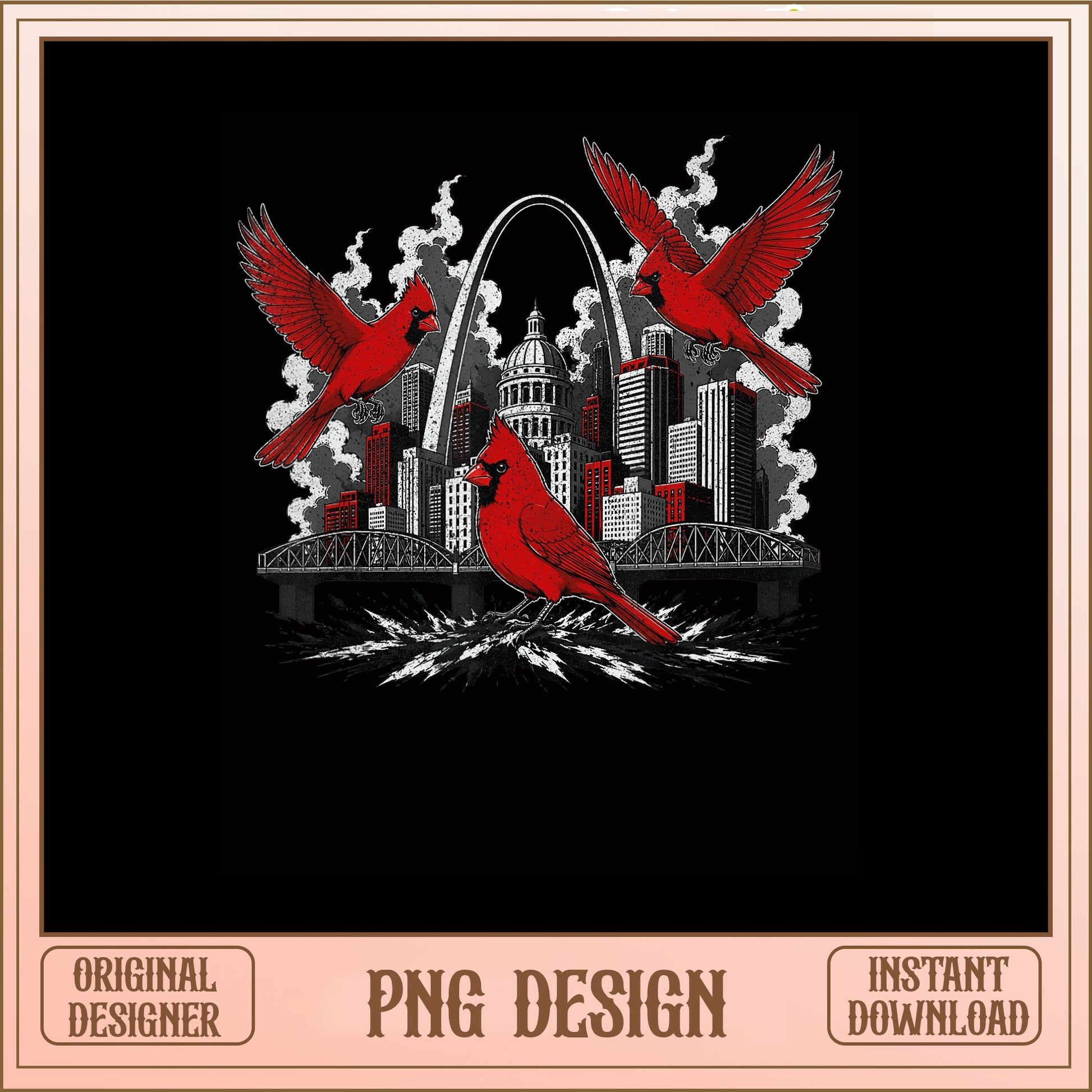 St Louis Cardinals Skyline PNG, Gateway Arch Bird PNG, Cardinal Bird City PNG