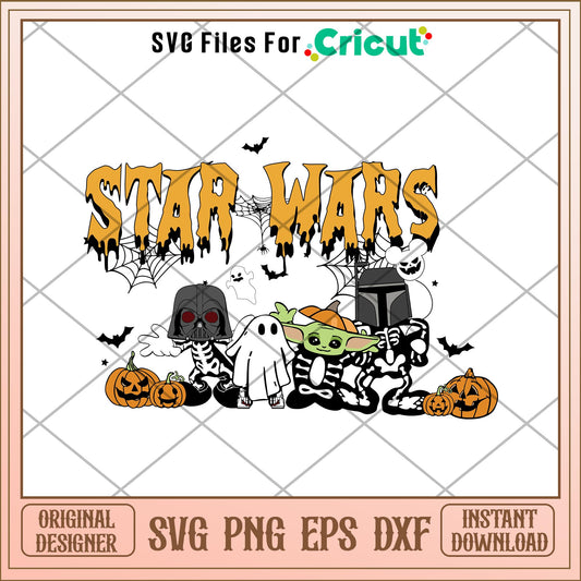 Star Wars chibi halloween svg, The Mandalorian characters svg, digital download