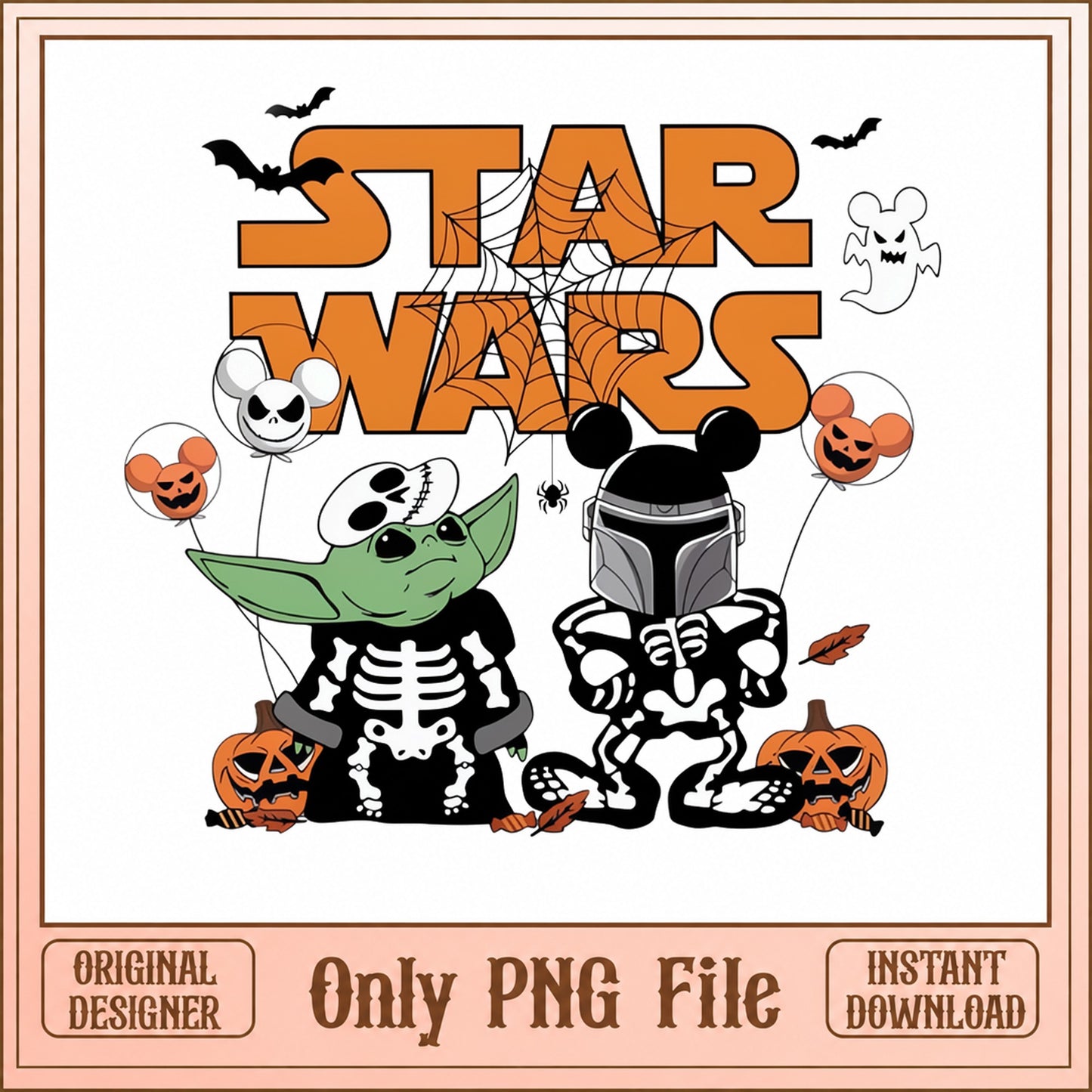 Star Wars Halloween PNG, Baby Yoda Mickey Skeleton, Disney PNG