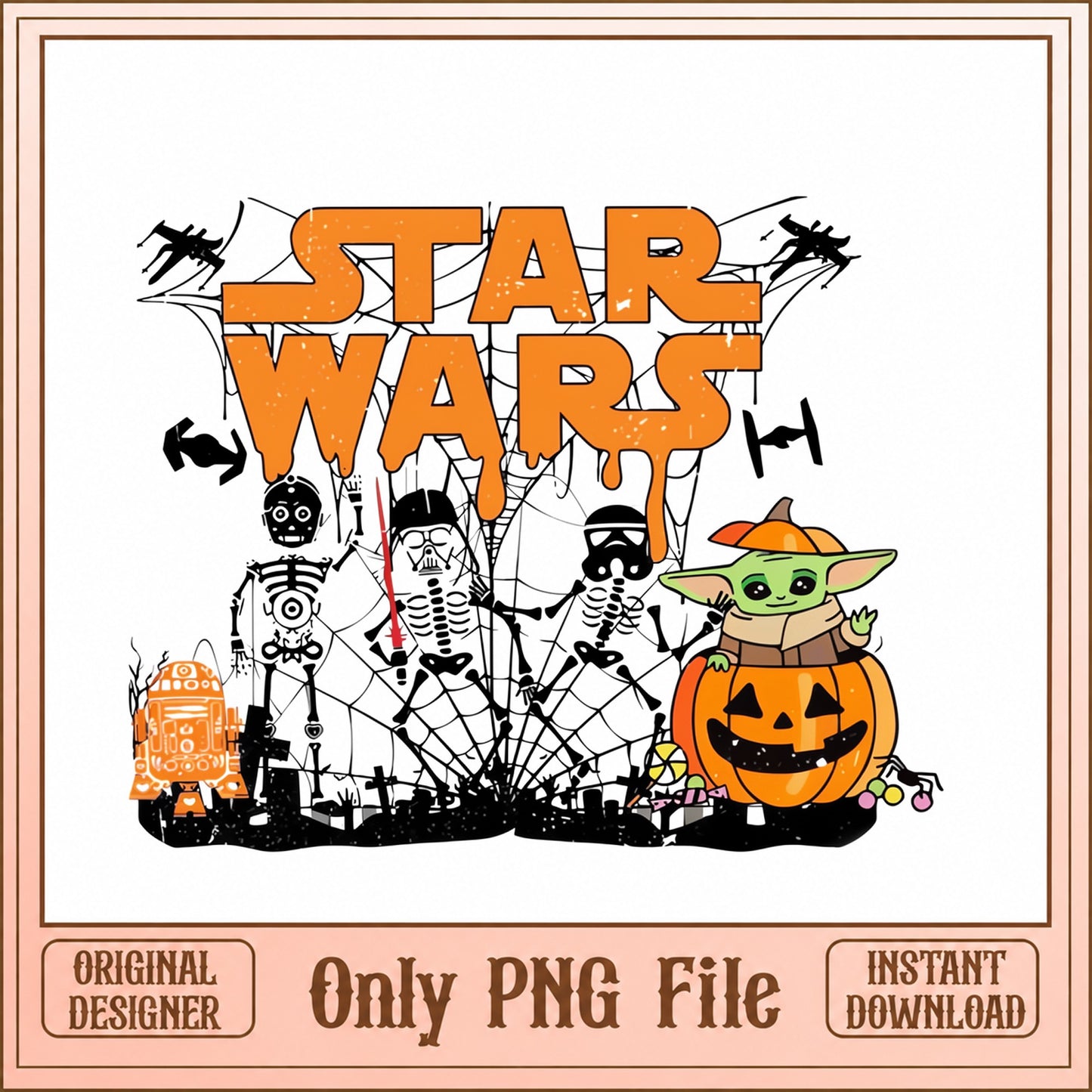 Star Wars Halloween PNG Bundle, Baby Yoda Skeleton PNG, Pumpkin PNG
