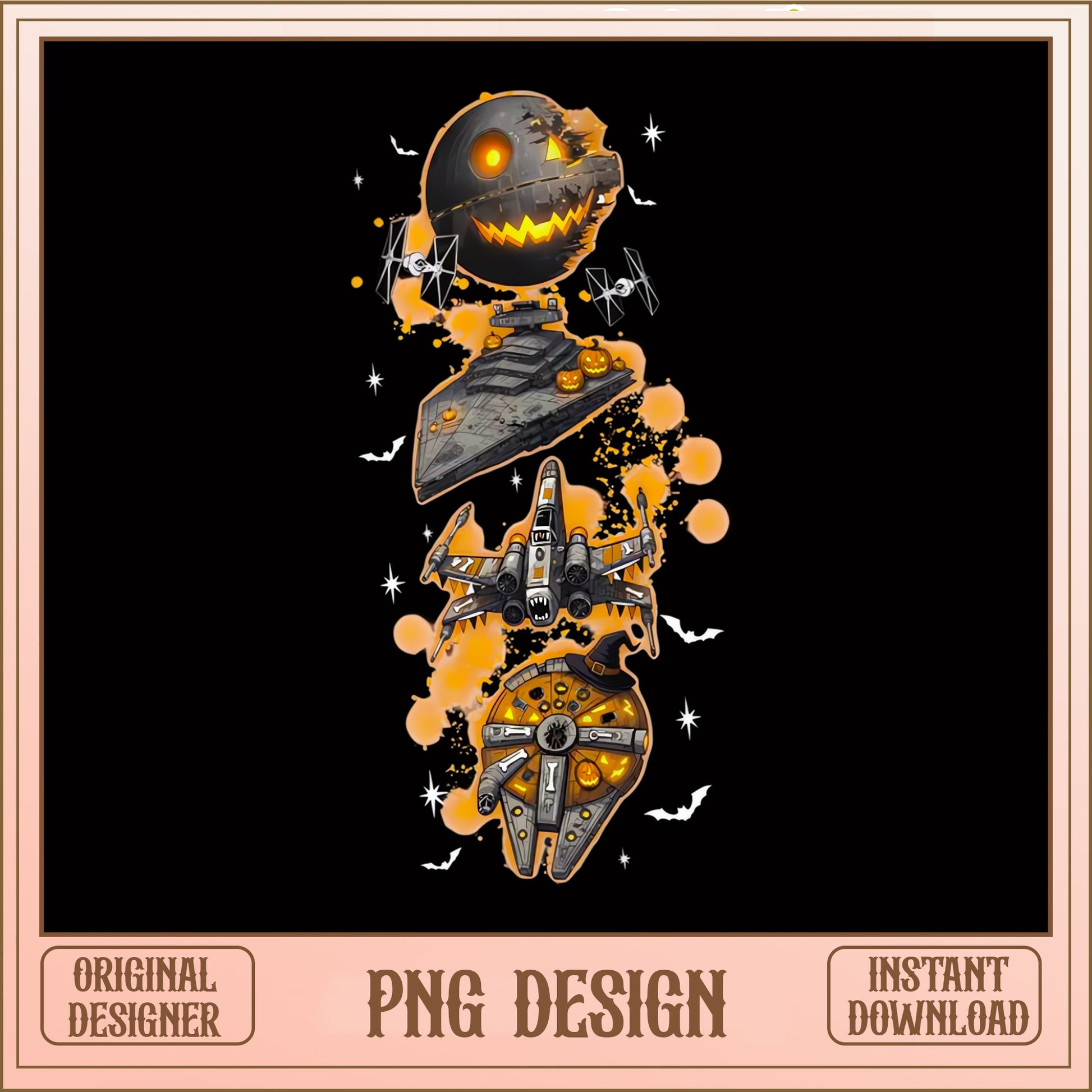 Star Wars Spooky Ships PNG, Halloween Death Star, Millennium Falcon PNG