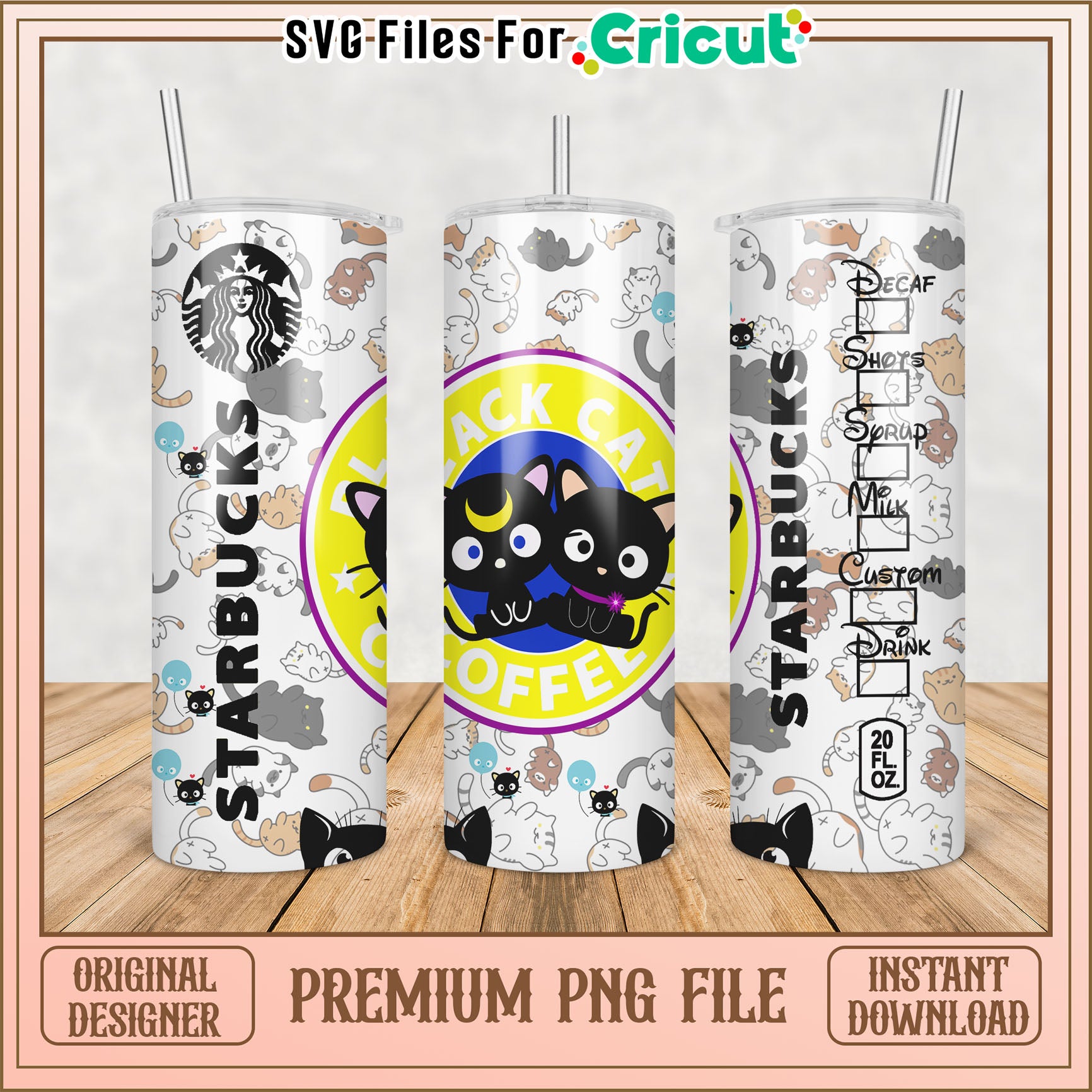 Starbucks Black Cat PNG Tumbler