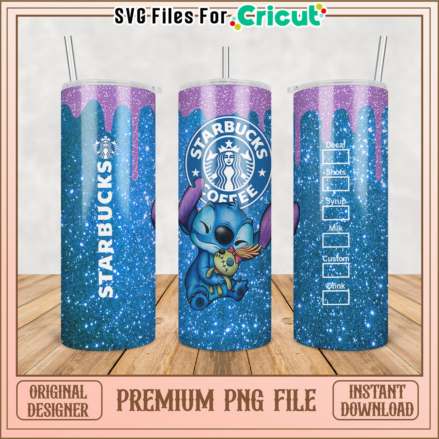 Starbucks Glitter Tumbler PNG Cute Stitch Design Download