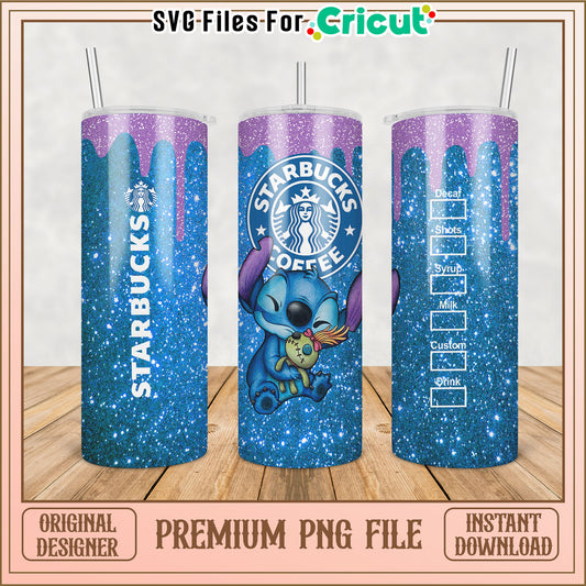 Starbucks Glitter Tumbler PNG Cute Stitch Design Download