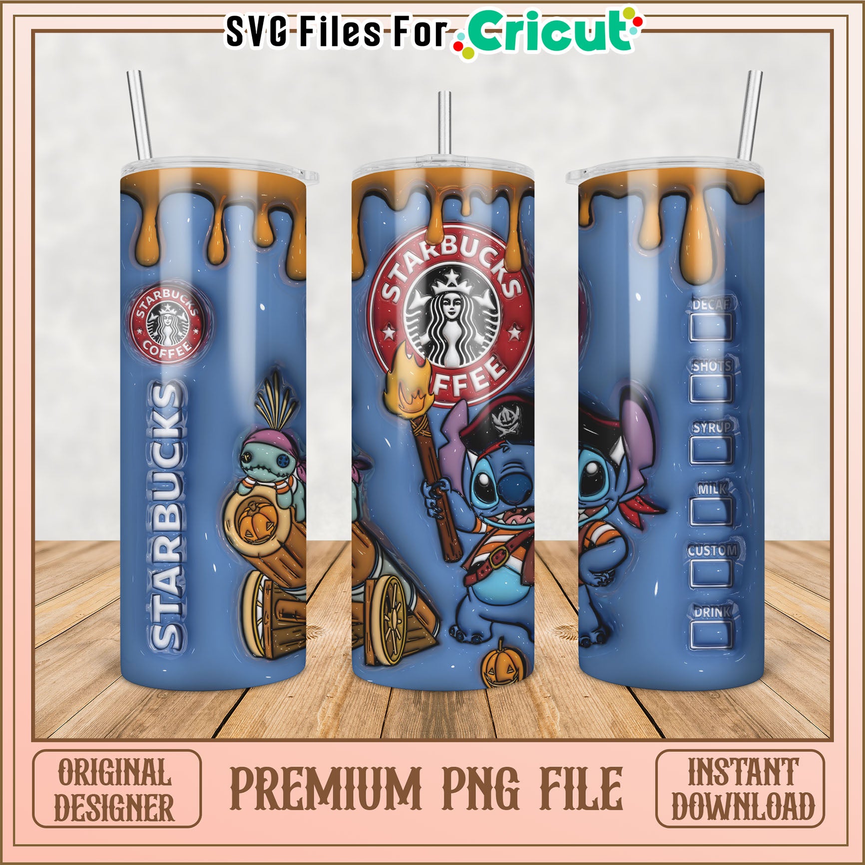 Starbucks Stitch Tumbler PNG Design