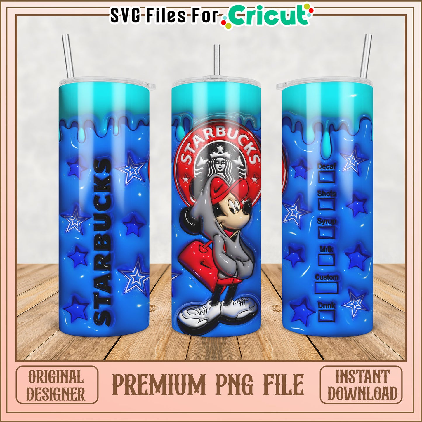 Starbucks Tumbler PNG File for Cricut with Disney Design Elements