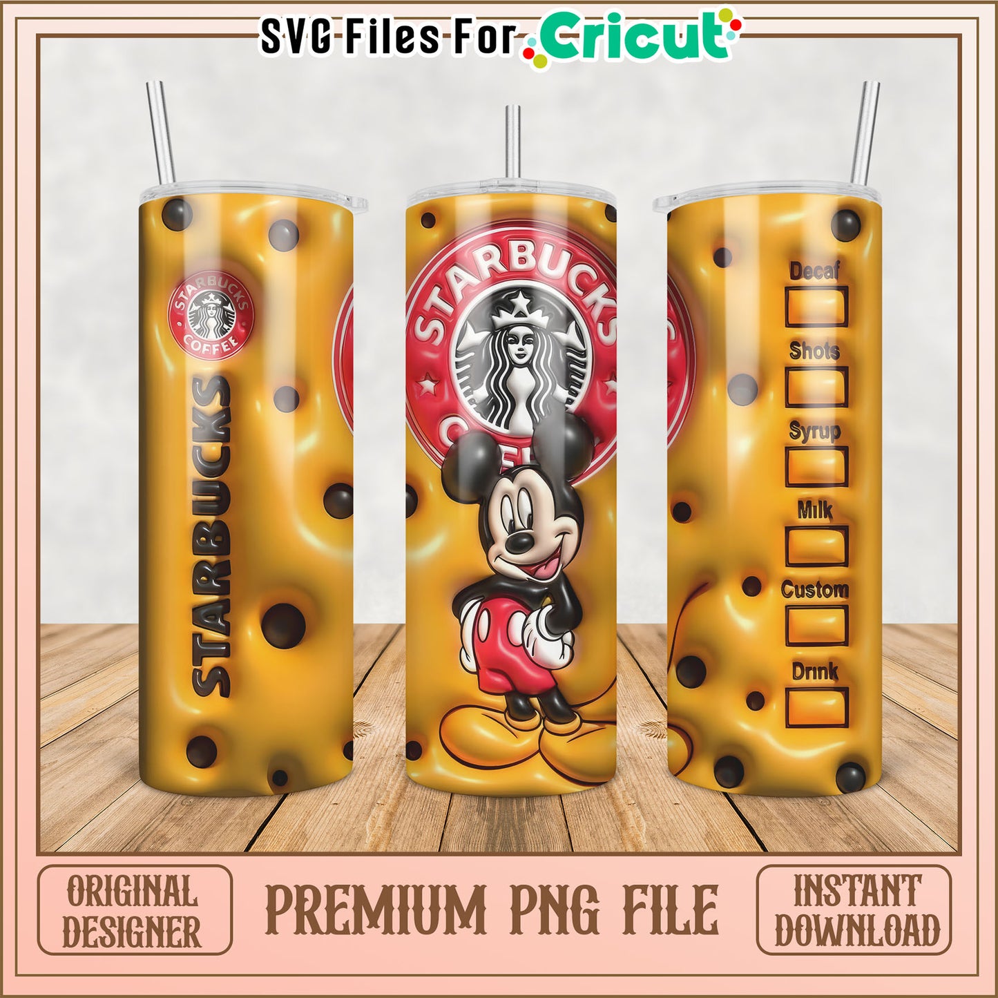 Starbucks Tumbler PNG File with Mickey Mouse Design for Cricut