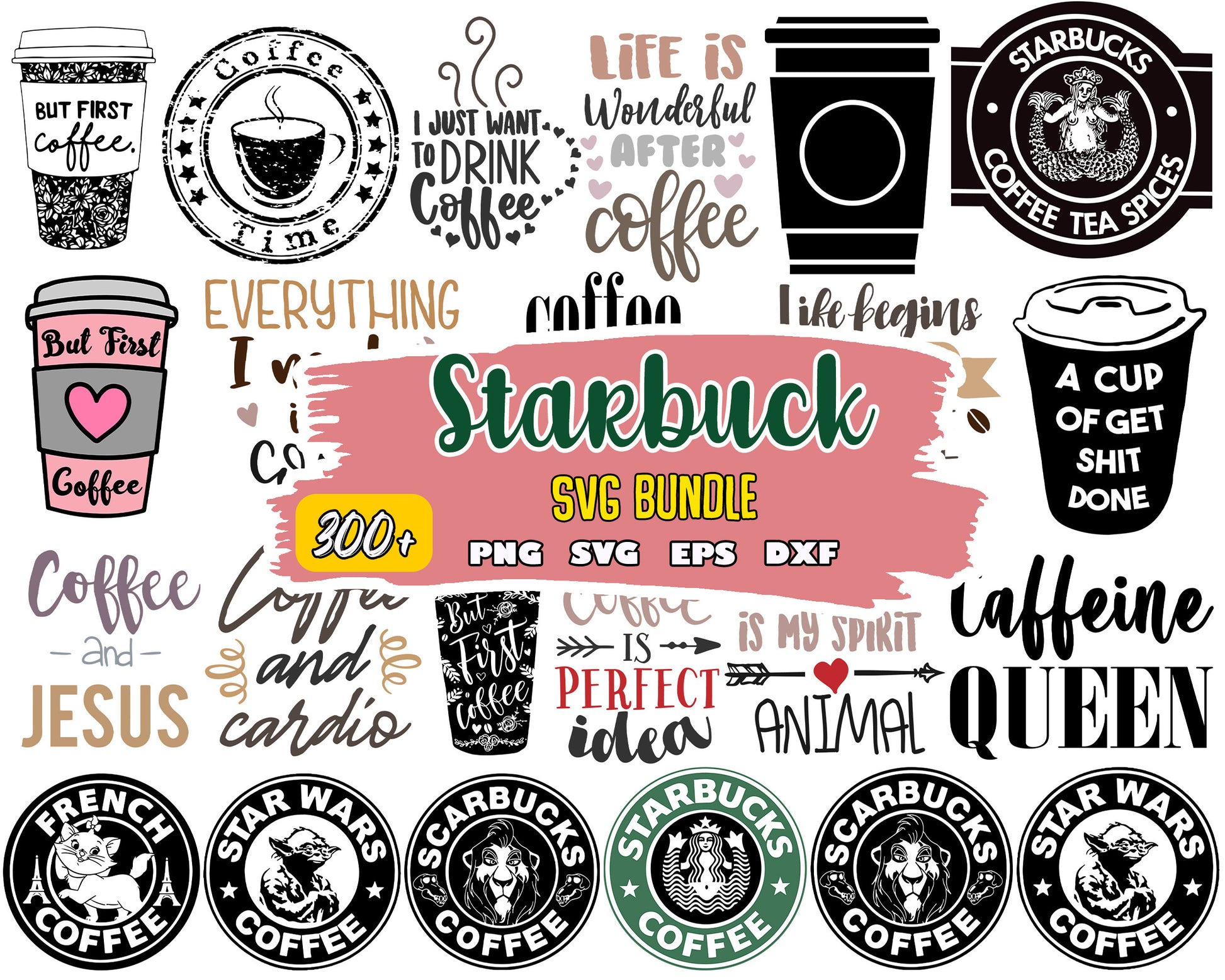 Movie starbucks logo black white bundle svg, starbucks logo​ svg