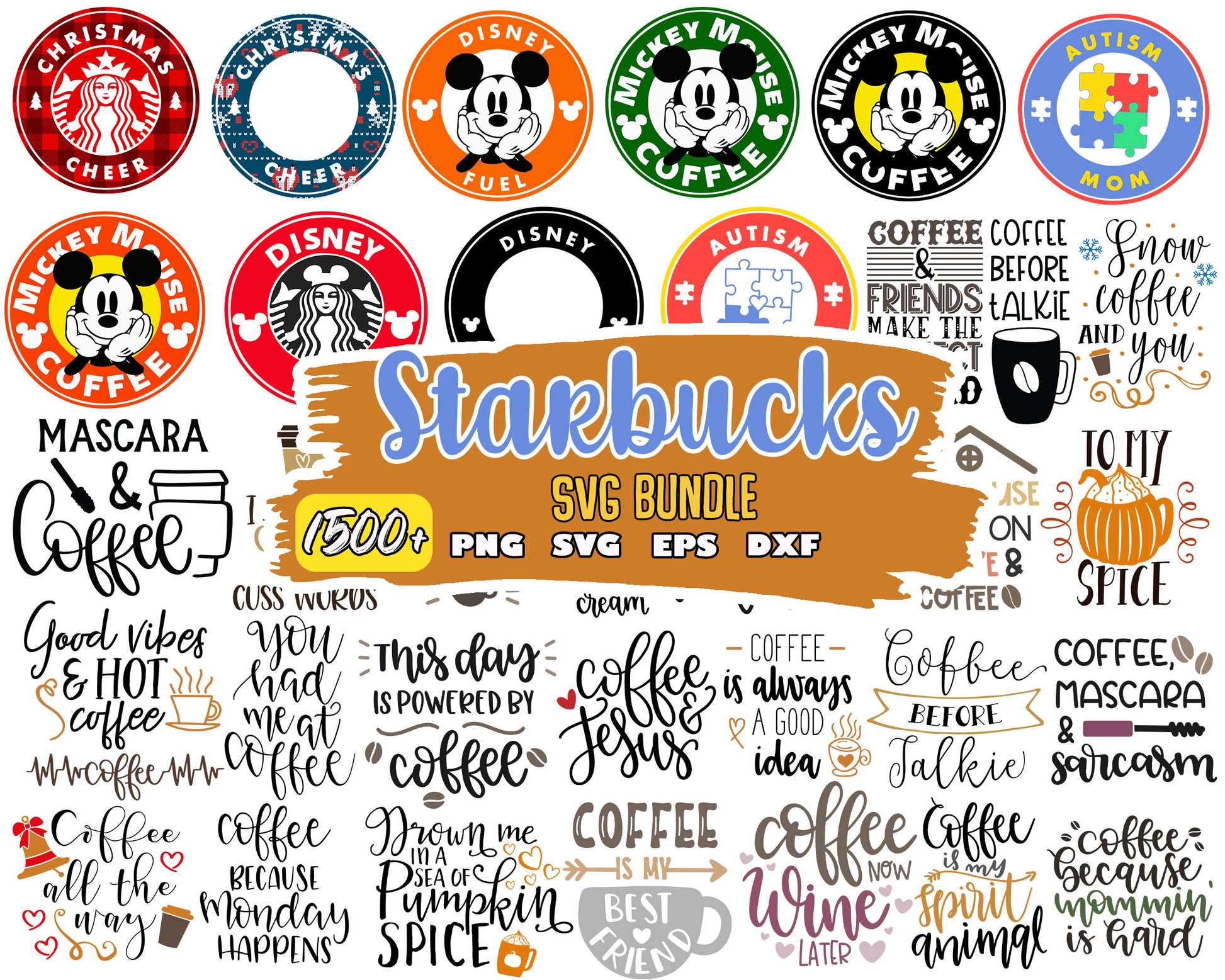 Mickey starbucks logo design bundle svg, coffee quotes funny​ svg