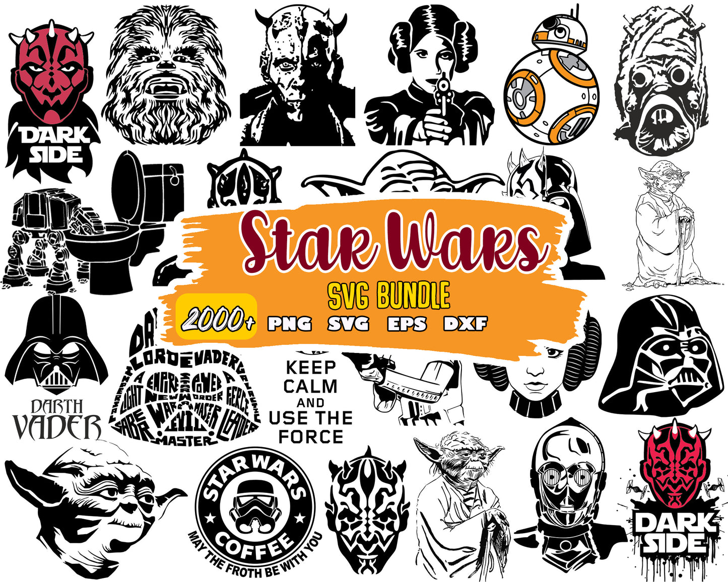 Star wars characters face black white bundle svg, Star wars characters svg