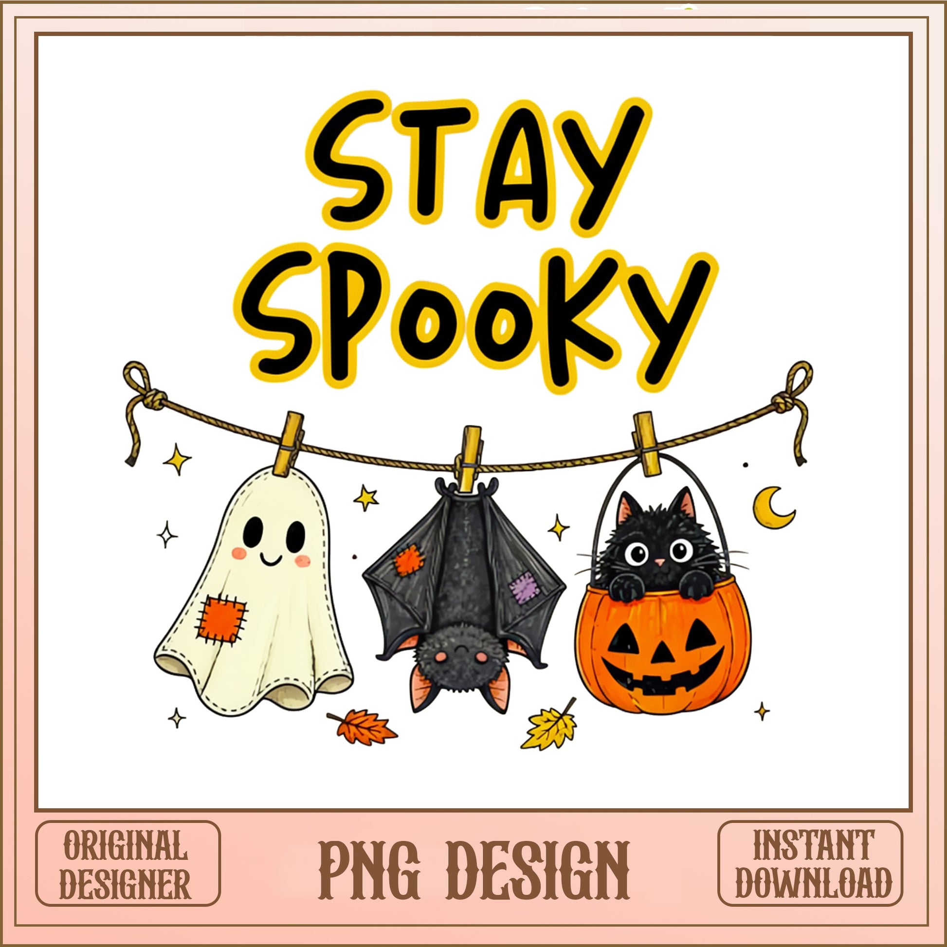 Stay Spooky Halloween PNG, Ghost Bat Black Cat PNG, Spooky Season PNG