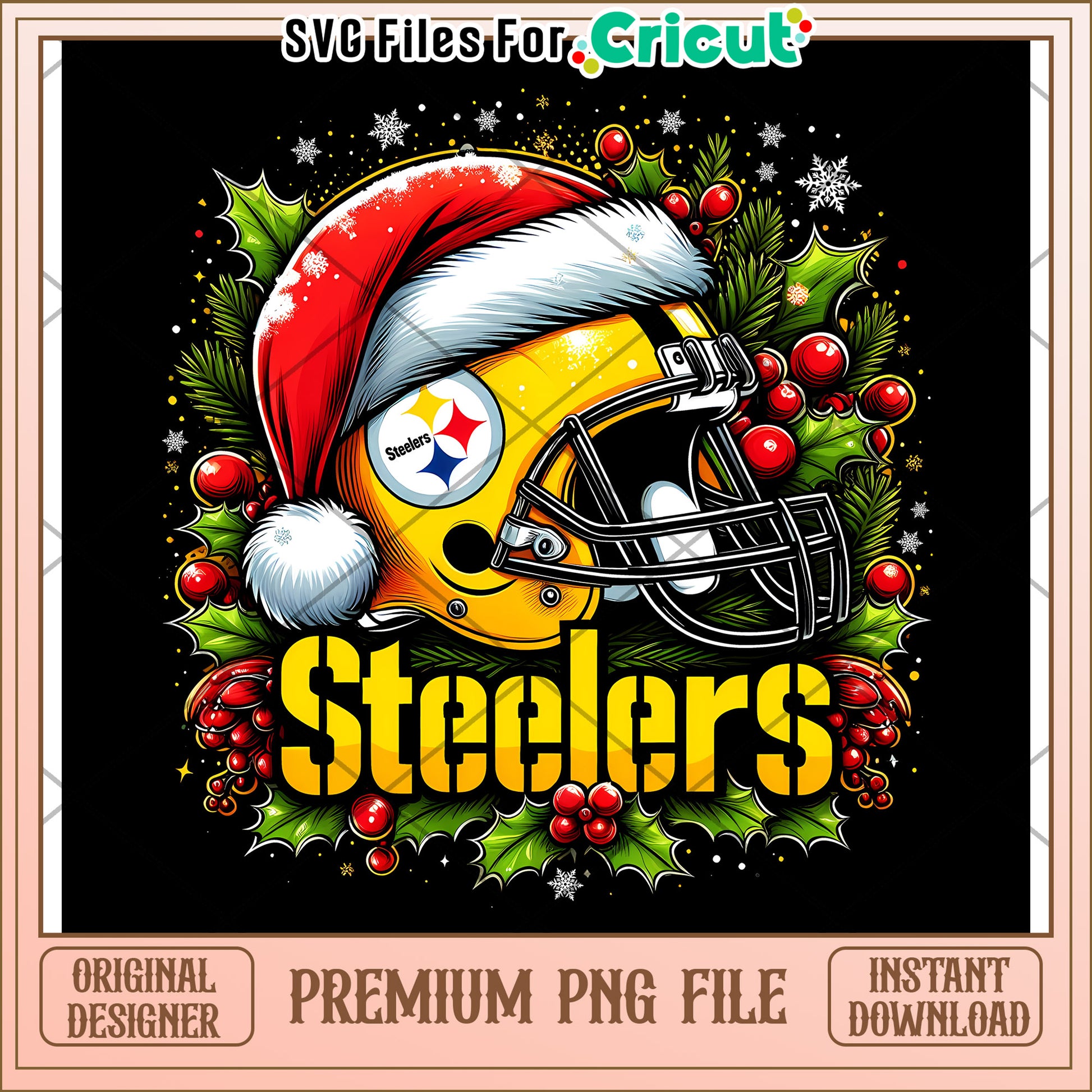 Steelers Christmas Helmet PNG File, Perfect for Holiday Crafts