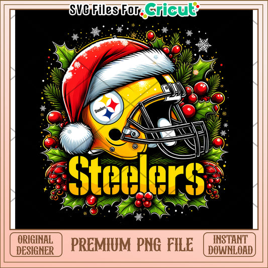 Steelers Christmas Helmet PNG File, Perfect for Holiday Crafts