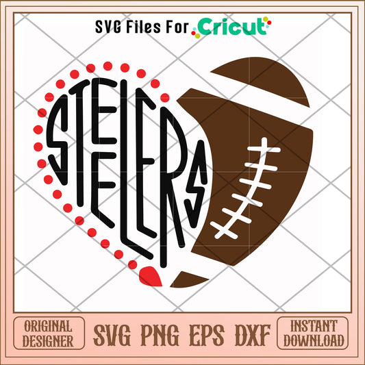 Steelers heart and rugby football svg, Steelers svg, new nfl svg