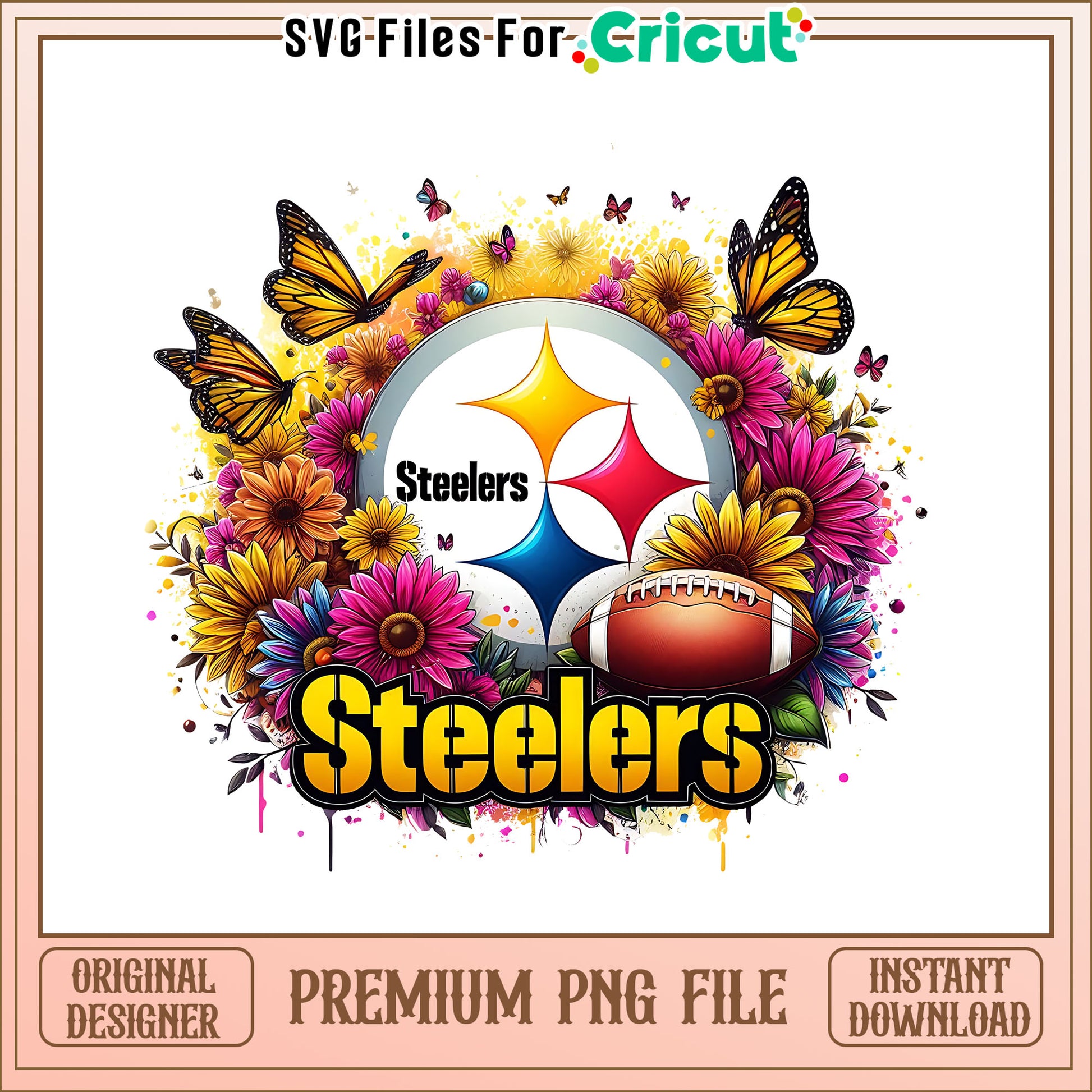 Steelers logo vintage flower png, Pittsburgh Steelers png, NFL png