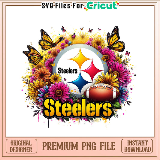 Steelers logo vintage flower png, Pittsburgh Steelers png, NFL png