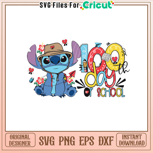 Stitch 100th days of school svg, stitch bad bunny svg