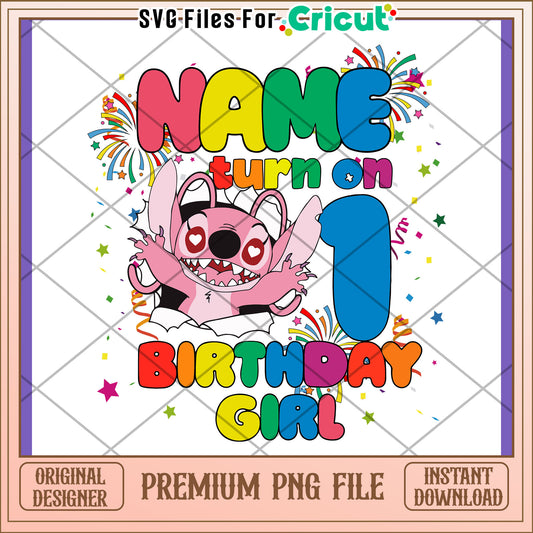 Stitch 1st Birthday Girl PNG Design