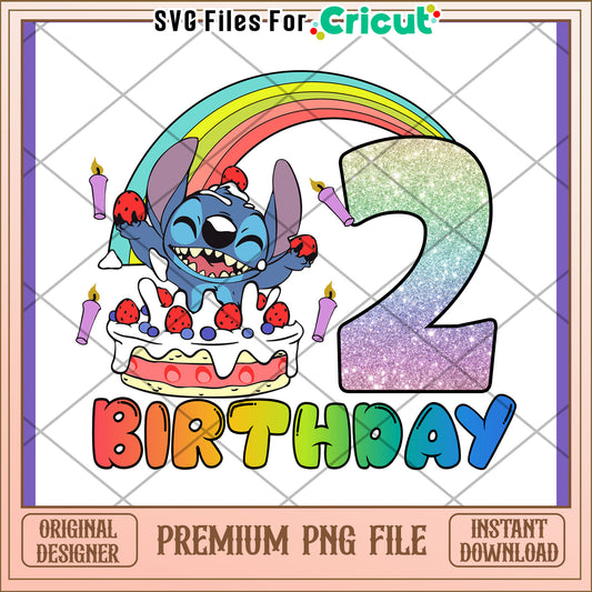 Stitch 2nd Birthday PNG Rainbow Cake