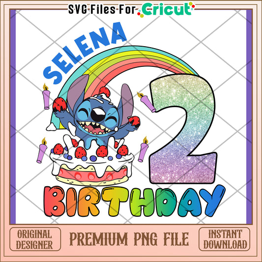 Stitch 2nd Birthday PNG Rainbow Cake Design