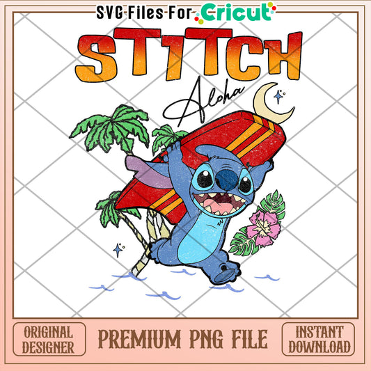 Stitch Aloha Surfing PNG Download