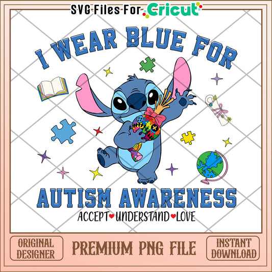 Stitch Autism Awareness PNG