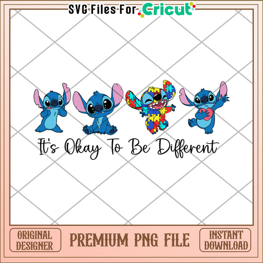 Stitch Autism PNG Design - It's Okay To Be Different