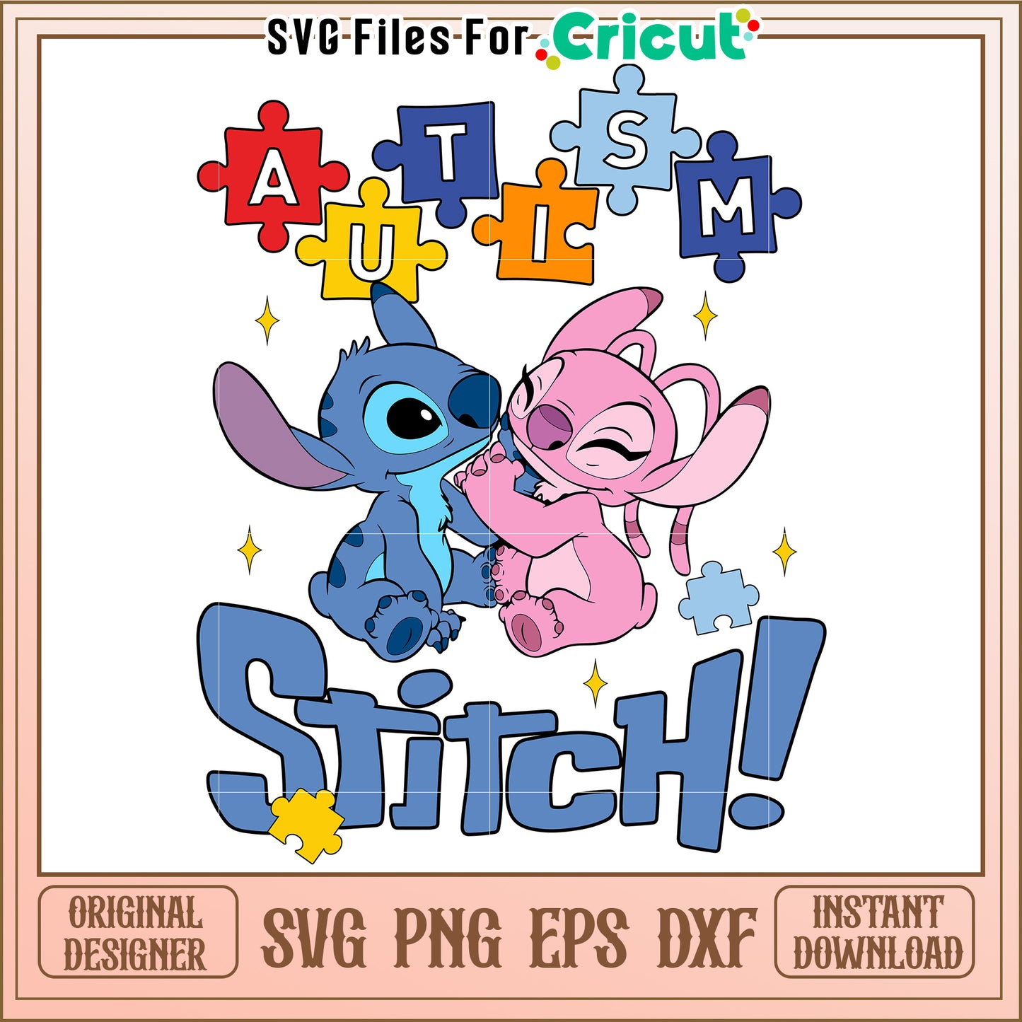Stitch Autism Puzzle SVG Cut File
