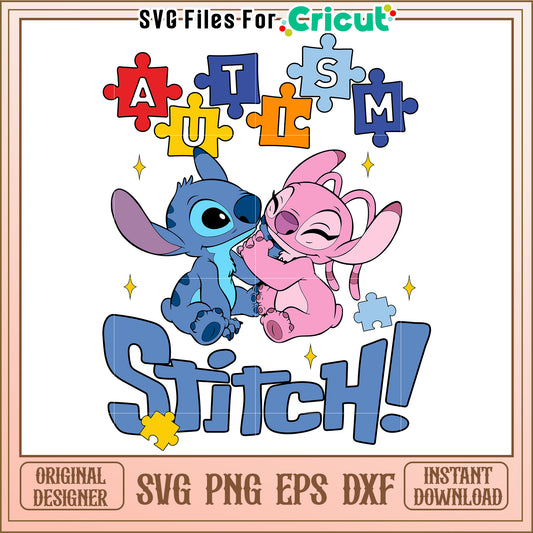 Stitch Autism Puzzle SVG Cut File