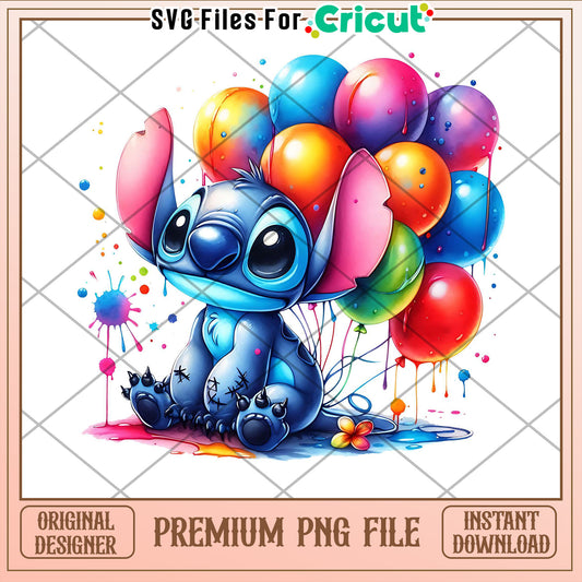 Stitch Balloons PNG Cricut File