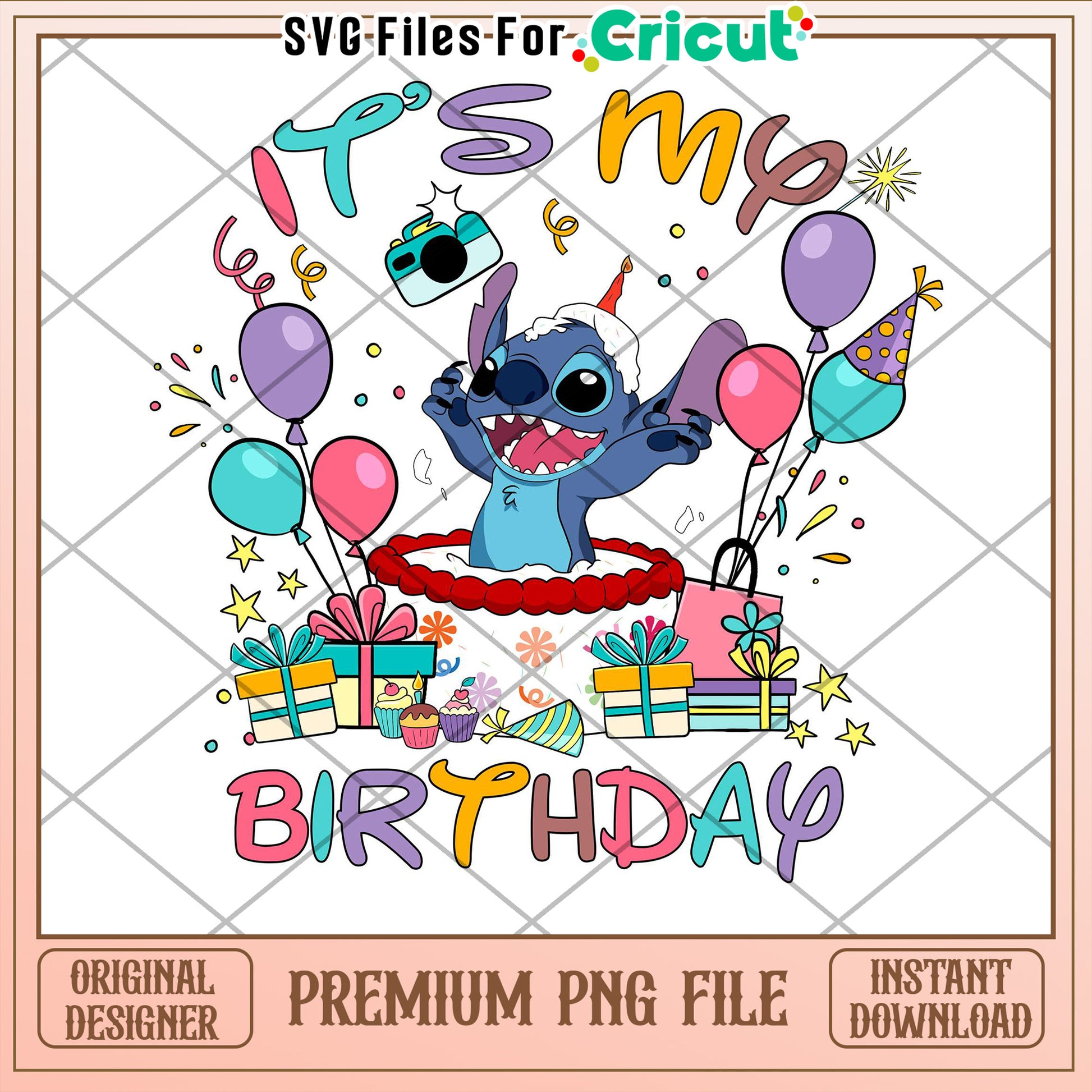 Stitch Birthday PNG Instant Download