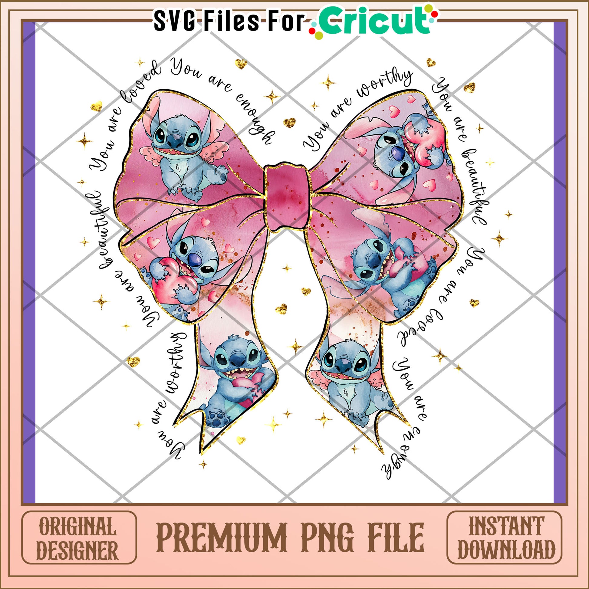 Stitch Bow PNG You Are Loved & Worthy