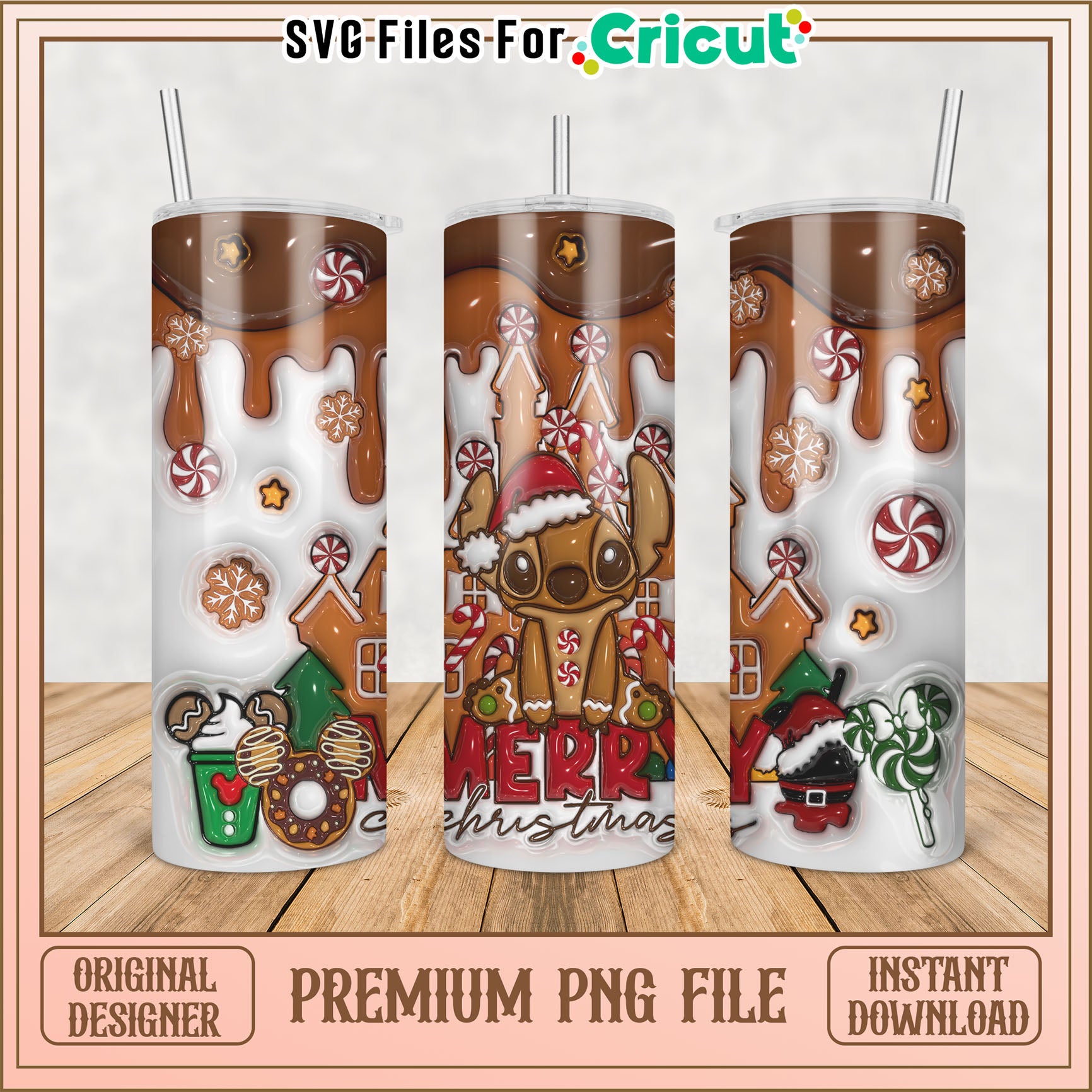 Stitch Christmas PNG Sublimation Tumbler
